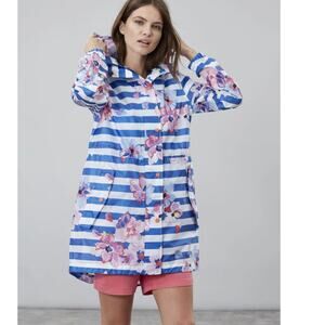 Joules GoLightly Womens 8 Waterproof Packaway Rain Jacket Blue Floral Hooded